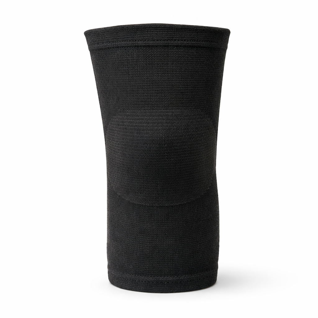 Black knee brace on a white background
